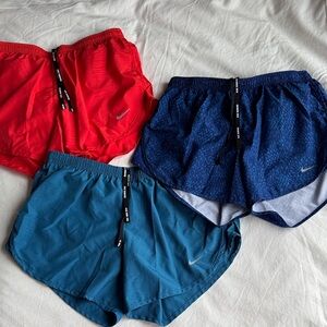 3 Nike Red, Blue, and Teal Athletic Shorts Trio